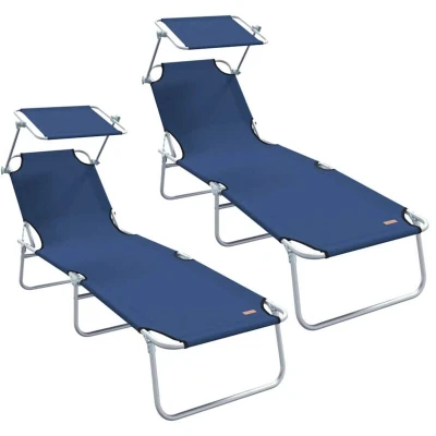 Image of vidaXL Folding Sun Loungers 2 pcs with Canopy Blue 600D Oxford Fabric