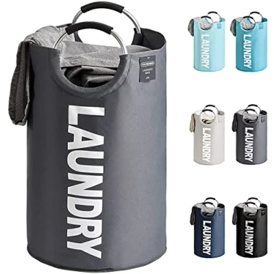 Image of YOUDENOVA Laundry Basket Bag Collapsible 82L Washing Fabric Foldable Large Hamper for Bedroom Grey