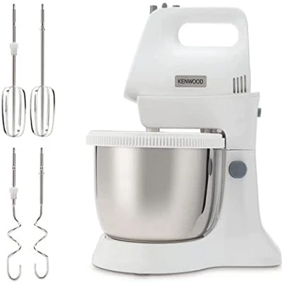 Image of Kenwood Chefette Lite Hand Mixer HMP34.A0WH, Stand All in One, 3L Stainless Steel Bowl, 5 Variable Speed + Pulse, 450W, White