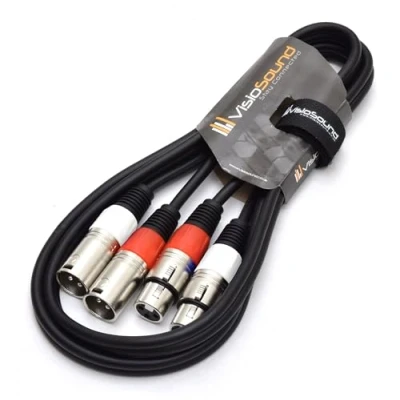 Image of 2 x Male XLR to Female Balanced Microphone Twin Lead/Audio Patch Cable 1.5m