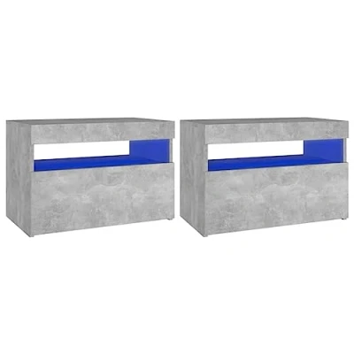 Image of vidaXL Bedside Cabinets Concrete Grey, LED Lit, Modern Bedroom Storage Units, Engineered Wood Set of 2, 60x35x40 cm
