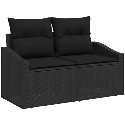 Image of vidaXL 2 Seater Garden Sofa with Cushions Black Poly Rattan