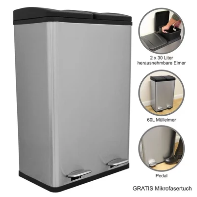 Image of MonsterShop 60L Dual Pedal Bin In Stainless Steel
