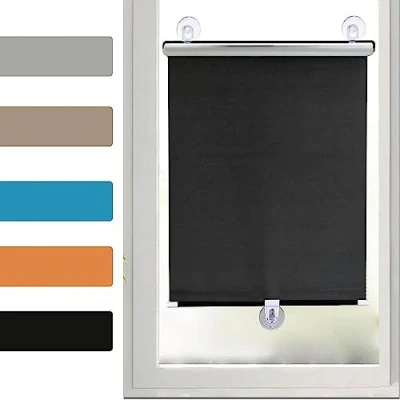 Image of Temporary blackout roller Curtain,Suction Cup Window Shade,Retractable Sunshade blinds,grey 12 sizes,No Drilling,Indoor blinds,Black 60x125cm(23.6 * 49.2in)