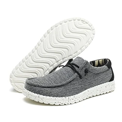 Image of Machine Washable Deck Shoes for Men Slip on Loafers Breathable Canvas Shoe Mens Driving Walking Black Grey UK 9