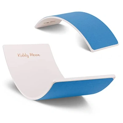 Image of KiddyMoon Wooden Balance Board For Children Swing Montessori Toy Kids Balancing Babies Toys Wobble 80X30cm, White/Blue Felt