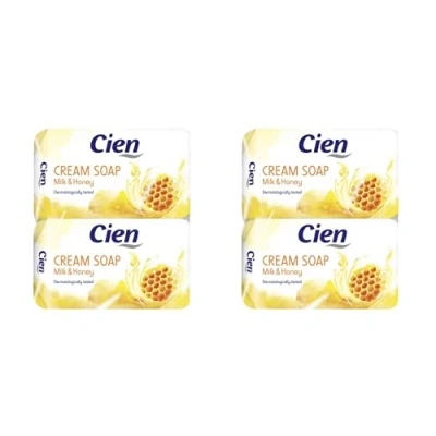 Image of Cien Milk and Honey Cream Soap with Almond Oil, No Microplastic, Pack of 4, 4 x 150 g (= 600 g)