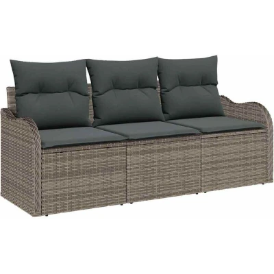 Image of vidaXL 3 Piece Garden Sofa Set with Cushions Grey Poly Rattan