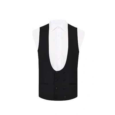 Image of Dobell Mens Black Tuxedo Waistcoat 100% Wool Regular Fit Double Breasted XL (46 48in)