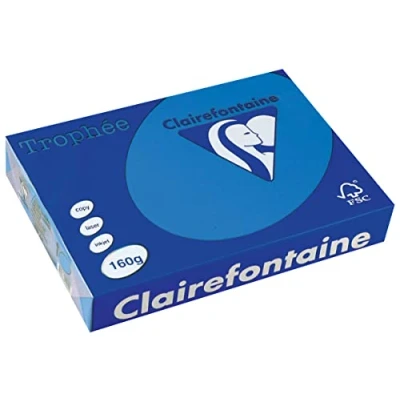 Image of Clairefontaine Trophee 1022C Ream Printer/Copier Paper, Intense Colours, DIN A4, 160 g, 250 Sheets, Caribbean Blue, 1