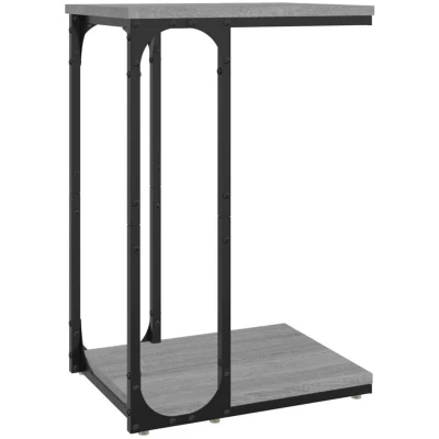 Image of vidaXL Engineered Wood Side Table with Steel Frame Grey Sonoma, C Shaped Design, Ample Storage, 40x30x60 cm
