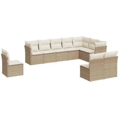 Image of vidaXL 10 Piece Garden Sofa Set with Cushions Beige Poly Rattan