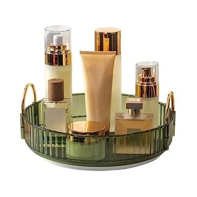Image of 360 Rotating Makeup Organiser,Cosmetic Storage Skincare Spinning Holder Lipsticks Brushes Perfume Display Stand Box for Vanity Desk, Dresser, Bathroom (Green 1Tier)