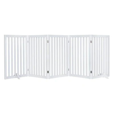 Image of unipaws Freestanding Dog Gate, Foldable Pet Fence, Indoor Wood Barrier, Assembly Free Stair Gate with 2PCS Support Feet, White