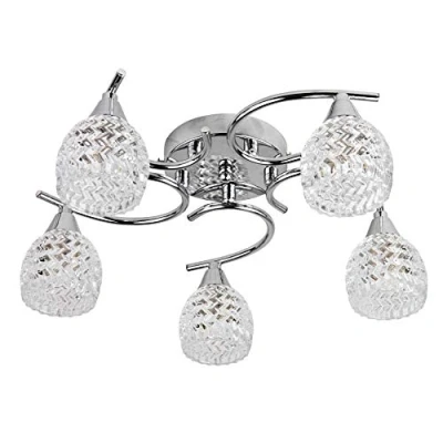 Image of Hendon Swirl Polished Chrome/Shiny Silver Flush Ceiling 5 Light/Dining Room/Living Room/Bedroom/Light