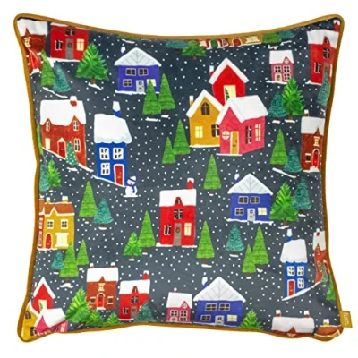 Image of furn. Christmas Together Twilight Town Piped Velvet Filled Cushion Multicolour One Size