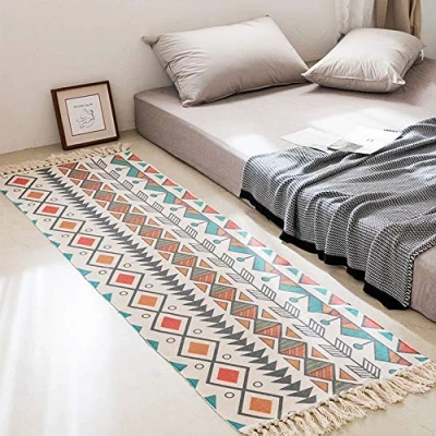 Image of Boho Runner Rug 60x130cm, Hallway Machine Washable Carpet with Tassel, Cotton Area Rugs Non Slip, for Living Room Kitchen Bedroom Laundry Entryway Decor