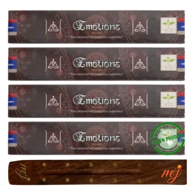 Image of Original Satya Nag Champa Emotions incense sticks with M&amp;J holder x4 pack for Aromatherapy, Spa, Yoga, Weddings, Meditation, Healing, Positivity and Relaxation