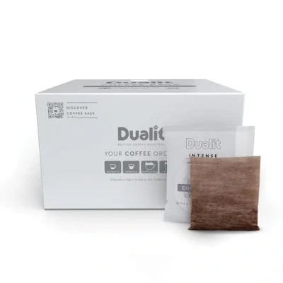 Image of 50 Premium Intense Coffee Bags by Dualit Compostable Bag with Recyclable Sachet for Easy, Mess Free On The Go Individually Wrapped Freshness