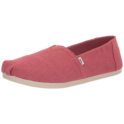 Image of TOMS Women&#039;s Alpargata Print Glitter Loafer Flat, Pink Red, 3 UK