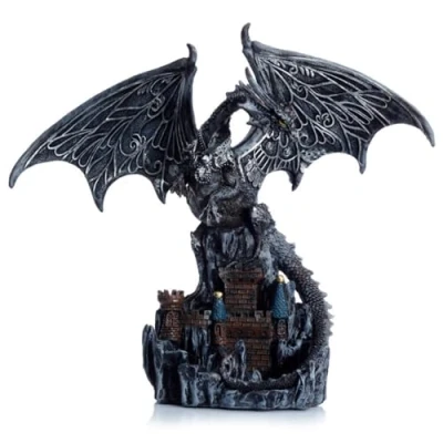 Image of Puckator Dark Legends Wings of Magic Silver Castle Guardian Dragon Home Decoration Ornaments Resin Accessories Living Room Fantasy Gifts For Men