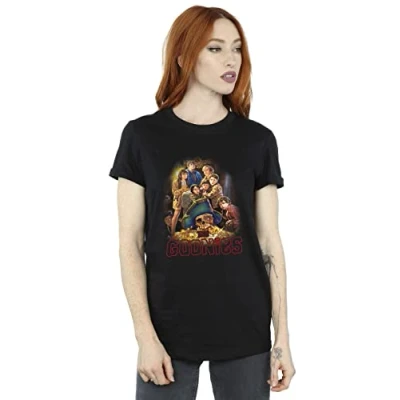 Image of Absolute Cult The Goonies Women&#039;s Family Poster Boyfriend Fit T Shirt Black Large