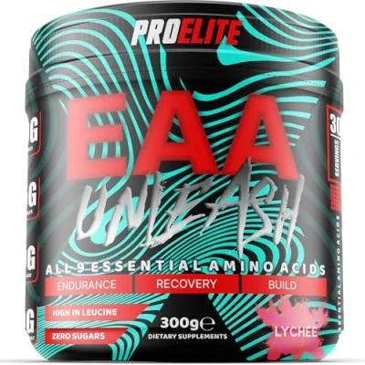 Image of EAA Amino Acids Supplement 300g, Vegan Essential Unflavoured Powder, Full Spectrum EAAs with BCAA Powder Muscle Growth &amp; Recovery Intra Workout Drink (300g, Lychee)