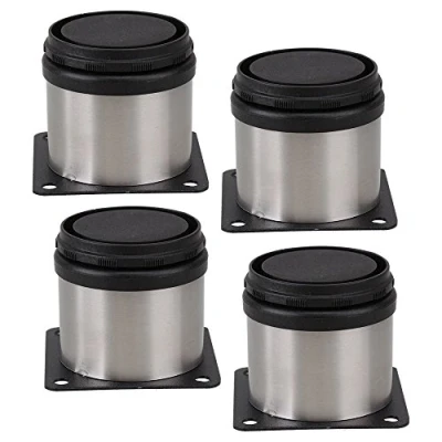 Image of VOVOV Furniture Cabinet Metal Legs Adjustable Stainless Steel Kitchen Feet Round Black and Silver 50 x 50mm Pack of 4 + 16x Screw