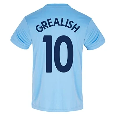 Image of Manchester City FC Mens Grealish 10 Poly Kit T Shirt Sky Blue XXL