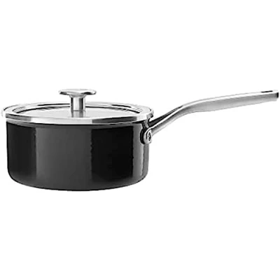 Image of KitchenAid Steel Core Enamel 18 cm/2 Litre Saucepan with Lid, German Engineered Enamel, Induction, Oven Safe, Onyx Black