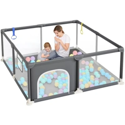 Image of Dripex Baby Playpen, Sturdy Anti Fall Playpen for and Toddlers, 124x124cm Small Play Pen Fence with Breathable Mesh &amp; Pull Up Ring Kids Boys Girls Activity Centres Indoor Outdoor