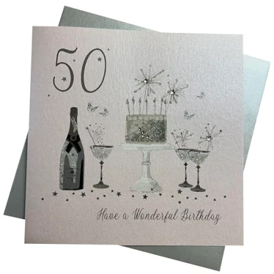 Image of White Cotton Cards Large Handmade 50th Happy Birthday Card, XXBDA50