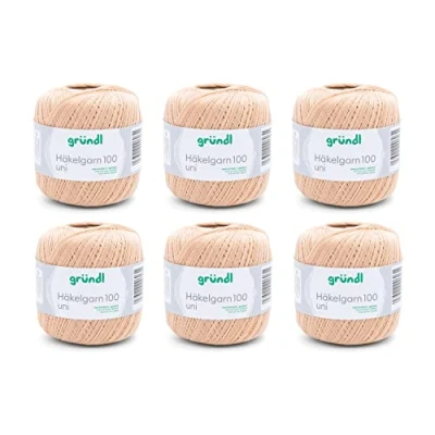 Image of Gründl Wool Crochet Yarn 100 100% Cotton 6 x g Balls Needle Size 1.5 2 / 566 m Thin for Crocheting Sand
