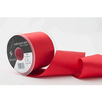 Image of Berisfords Double Faced Satin Ribbon, Poppy Red, 70 mm Width, 20 metre Length