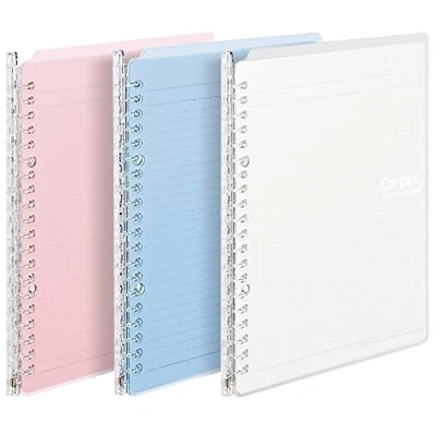 Image of Kokuyo Campus Easy Carry Slim Binder&quot;Smart Ring&quot; A5 20 Ring Set of 3 (Light Pink, Light Blue &amp; Clear, A5)