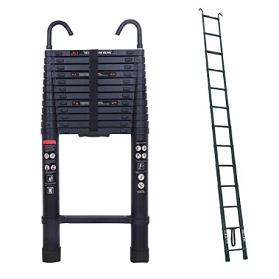 Image of Extension Ladder with Roof Hooks 16.5 Feet Multi Function Step Ladders 330lbs Max Load Anti Slip Rubber Tall Loft Telescopic Save Space Retractable Portable Safe