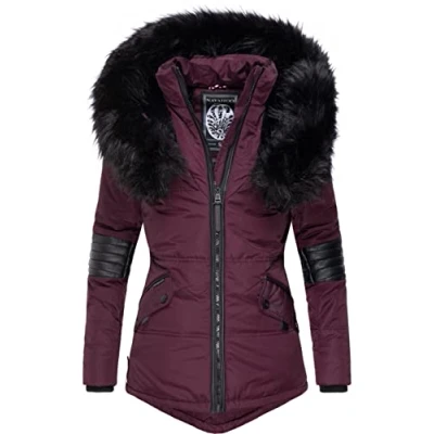 Image of Navahoo Nirvana Ladies’ Winter Jacket with Black Faux Fur Hood Wine red S