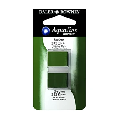 Image of Daler Rowney Aquafine Watercolour Paint, Blister Pack, Half Pan Pan, Sap Green and Olive Green, 2 Pack