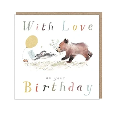 Image of Greeting Card Bear Hare and Mouse With Love Birthday Cute Illustrated