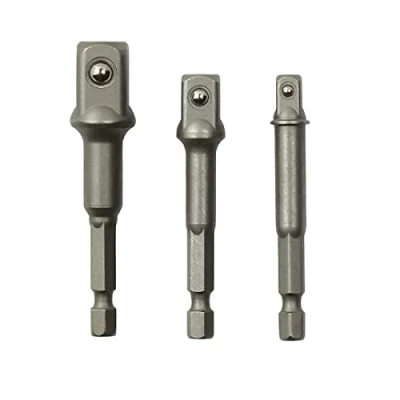Image of 1/4&quot; Hex Shank Power Adaptor 3 Piece Set in &amp; 3/8&quot; 1/2&quot; Square Drive Chrome Vanadium teel