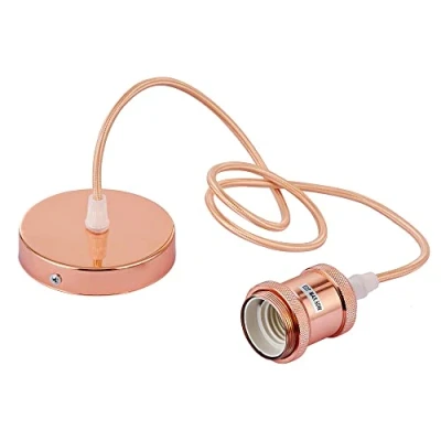 Image of iTrend Vintage Ceiling Pendant E27 Lamp Holder Braided Light Fitting Rose Copper