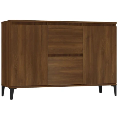 Image of vidaXL Sideboard in Brown Oak Engineered Wood Cabinet for Living Room with 2 Drawers and Doors, Dimensions: 104x35x70 cm