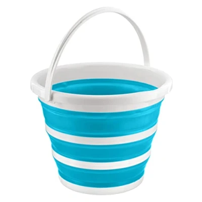 Image of Homeshopa Collapsible Bucket, Compact 10L Capacity, Sturdy Foldable Silicone Water Bucket with Comfortable Grip Handle, Portable Space Saving Large Pail, Cleaning Fishing Camping Blue