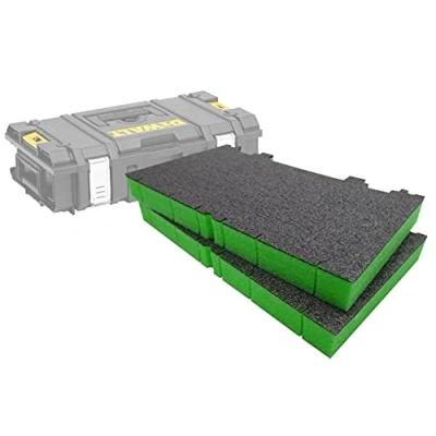 Image of Shadow Foam Easy Peel Toughsystem DS150/300 Insert [Green 50mm Twin Pack] Customisable for DeWalt Toolboxes Ideal Lean, 5S, Kaizen &amp; Custom Organisers