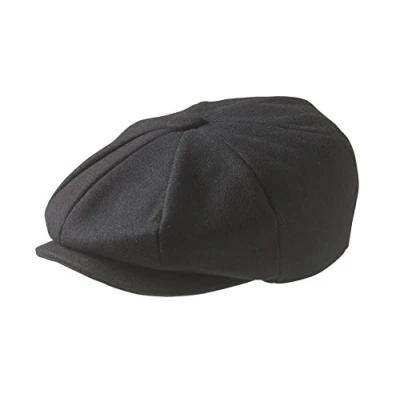 Image of Peaky Blinders 8 Piece &#039;Newsboy&#039; Style Flat Cap Melton Wool Fabric , Black, X Large (61cm)