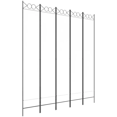 Image of vidaXL 5 Panel Room Divider White 200x220 cm Fabric