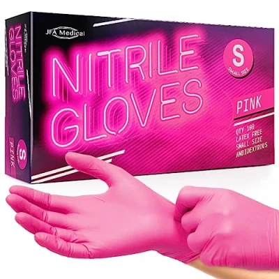 Image of JFA Medical Small Size Disposable Powder Free Pink Nitrile Gloves Box of 100