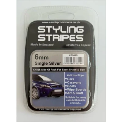 Image of Pin Stripe 6mm x 10mtr Self Adhesive Car Black White Red Gold Silver Coach Tape Styling (Silver)