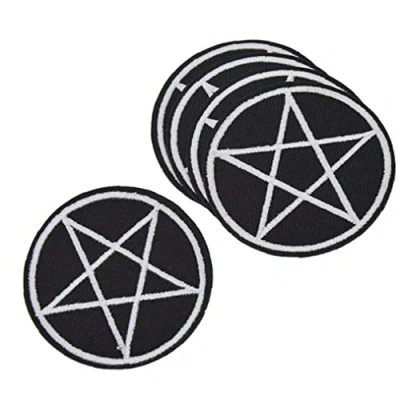 Image of Embroidered Pentagram Patch Badge, Iron Sew on Clothes Star Badge Embroidery Applique
