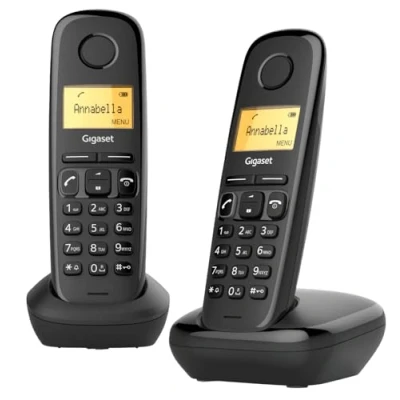 Image of Gigaset A170 Duo cordless DECT phone with two handsets great sound quality hearing aid friendly easy menu navigation speed dial keys graphic display, black